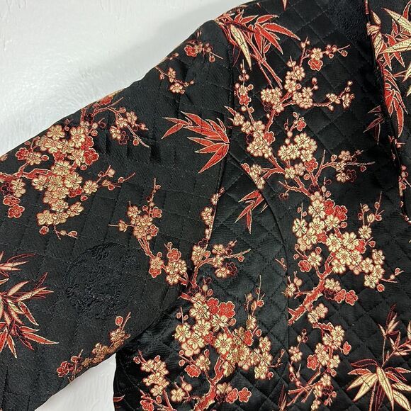 Kaktus Silk Black Floral Embroidery Quilted Button Front Jacket Size XL - Picture 3 of 10